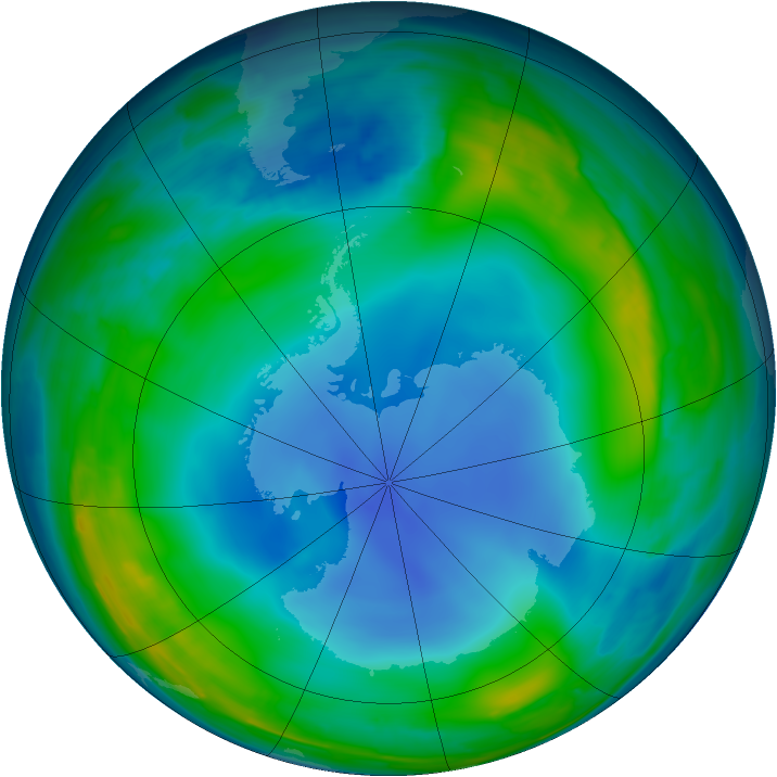Antarctic ozone map for 08 July 2013